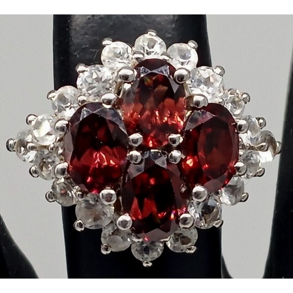 Chuck Clemency Garnet Quartz CZ Gemstone Ring STS 925 Sterling Silver Size 7 - Picture 6 of 15
